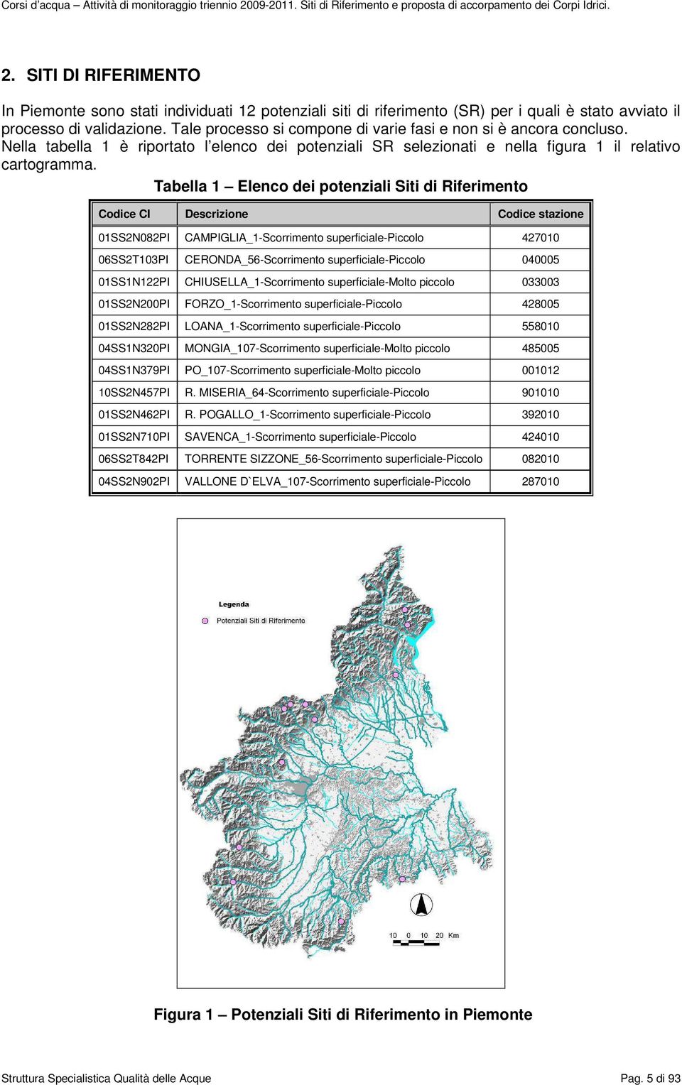 Tabella 1 Elenco dei potenziali Siti di Riferimento Codice stazione 01SS2N082PI CAMPIGLIA_1-Scorrimento 427010 06SS2T103PI CERONDA_56-Scorrimento 040005 01SS1N122PI CHIUSELLA_1-Scorrimento