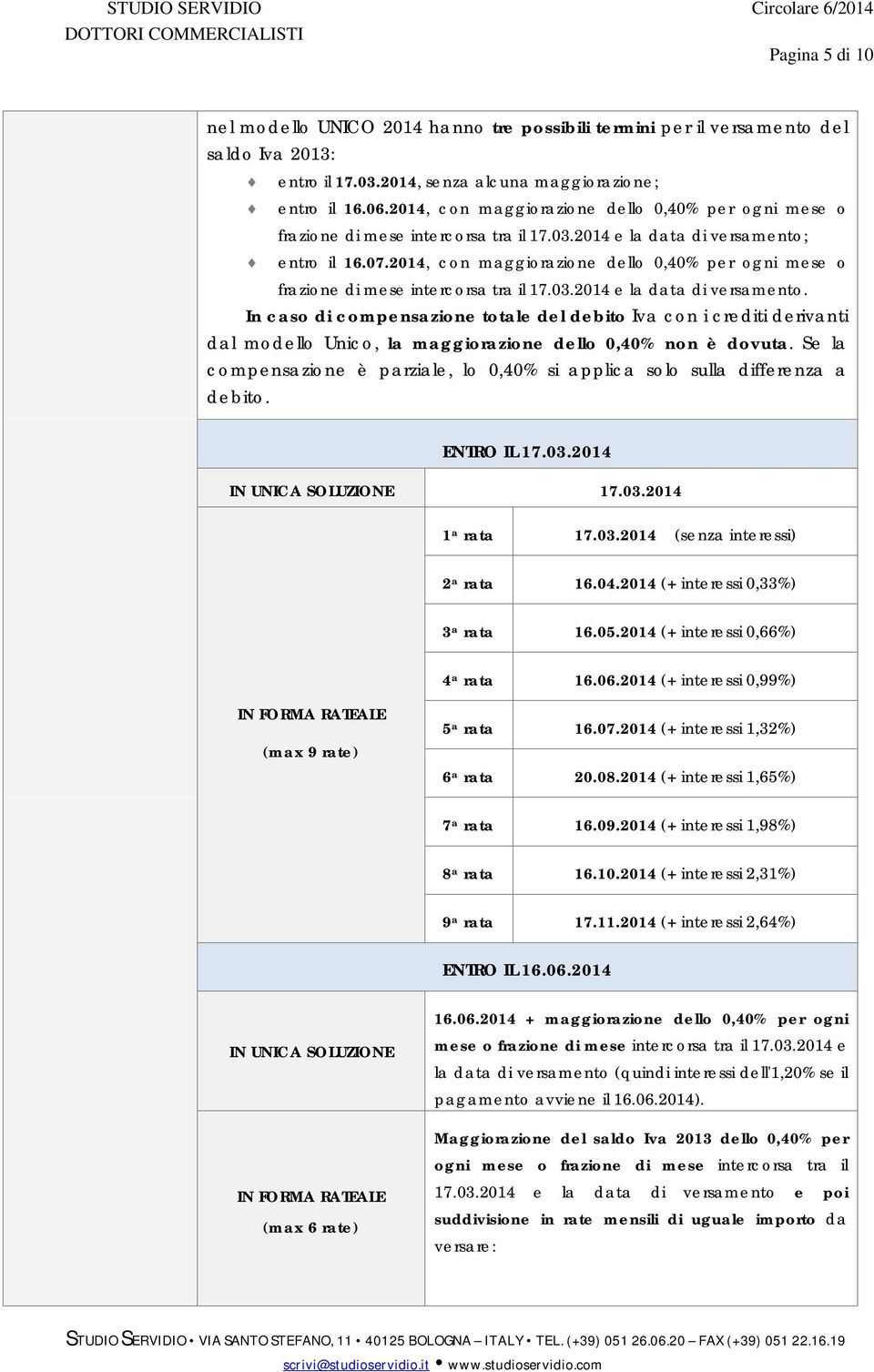 2014, con maggiorazione dello 0,40% per ogni mese o frazione di mese intercorsa tra il 17.03.2014 e la data di versamento.