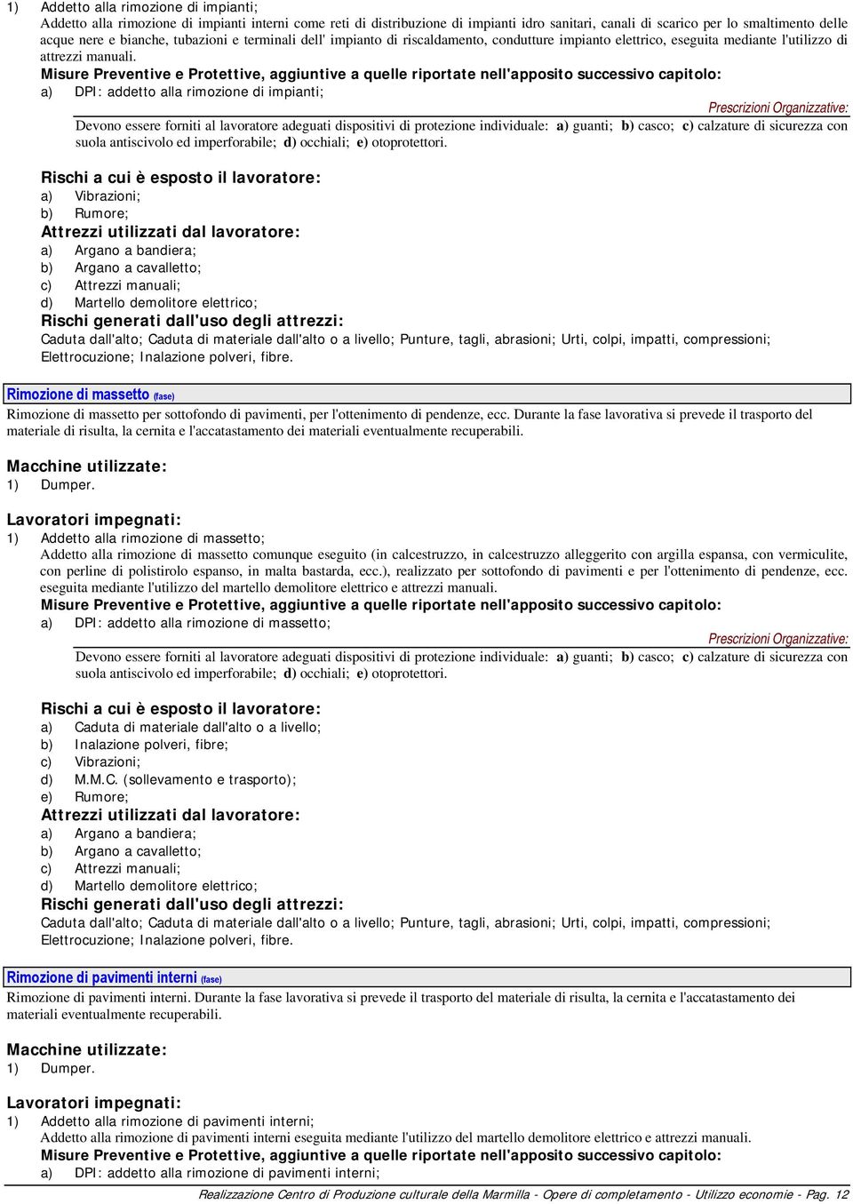 Misure Preventive e Protettive, aggiuntive a quelle riportate nell'apposito successivo capitolo: a) DPI: addetto alla rimozione di impianti; Devono essere forniti al lavoratore adeguati dispositivi