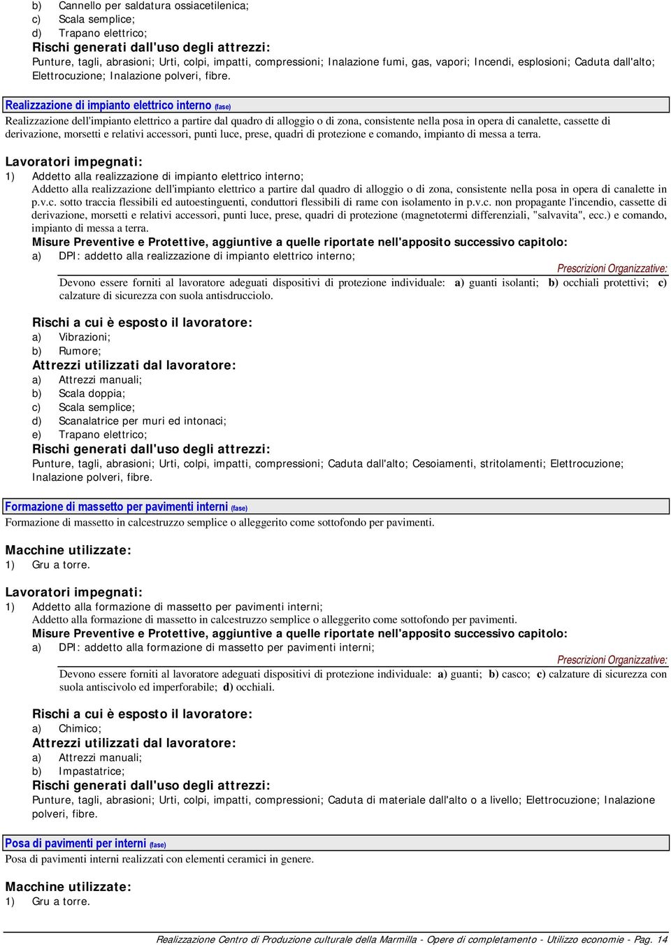 Realizzazione di impianto elettrico interno (fase) Realizzazione dell'impianto elettrico a partire dal quadro di alloggio o di zona, consistente nella posa in opera di canalette, cassette di