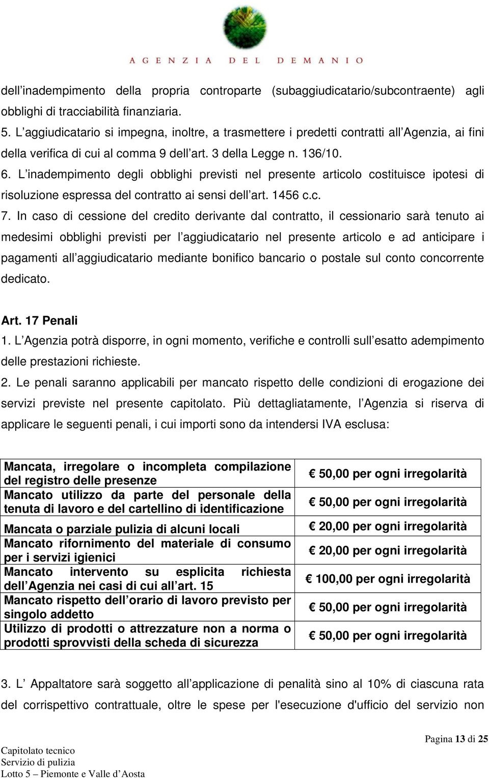 L inadempimento degli obblighi previsti nel presente articolo costituisce ipotesi di risoluzione espressa del contratto ai sensi dell art. 1456 c.c. 7.