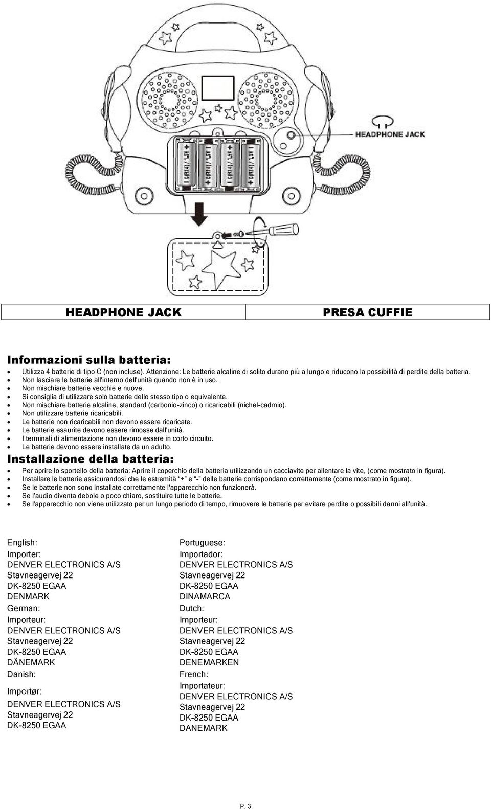 Non mischiare batterie vecchie e nuove. Si consiglia di utilizzare solo batterie dello stesso tipo o equivalente.