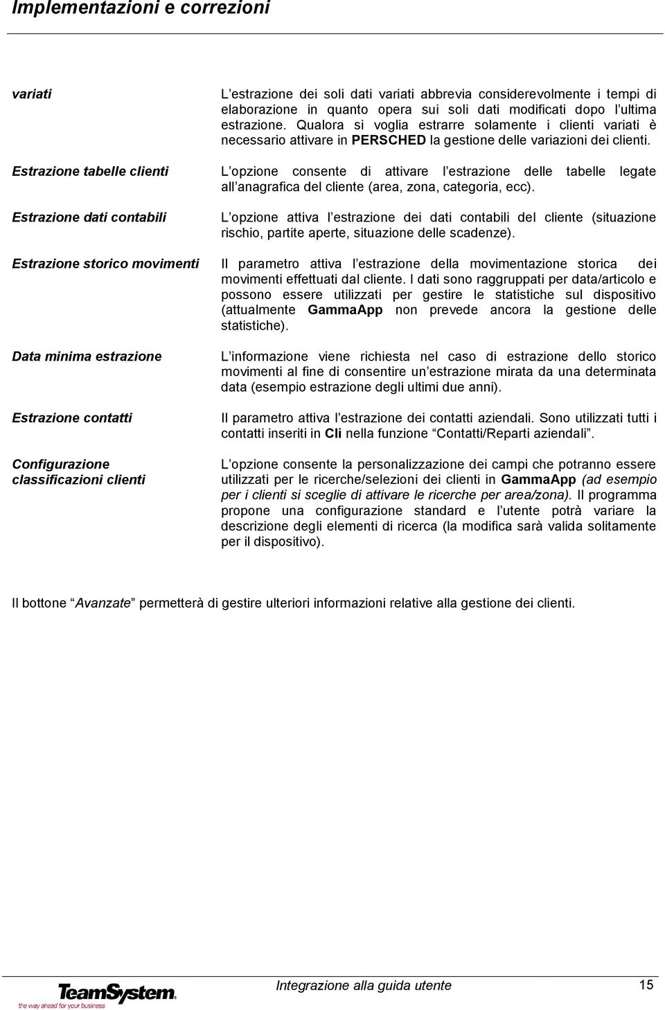 Estrazione tabelle clienti L opzione consente di attivare l estrazione delle tabelle legate all anagrafica del cliente (area, zona, categoria, ecc).