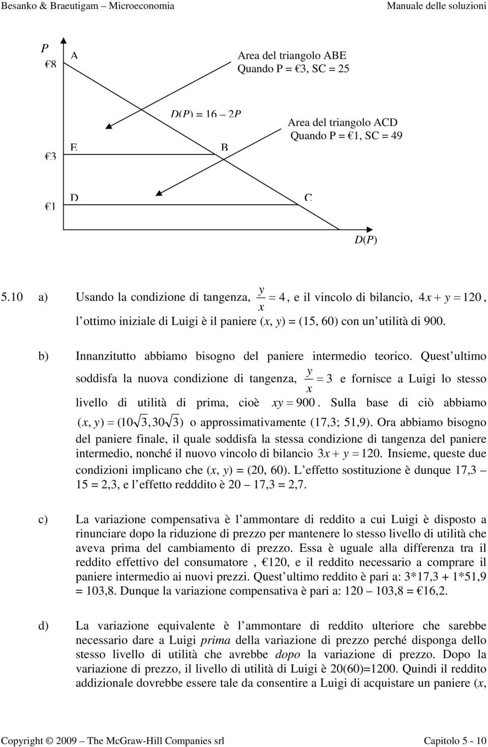 b) Innanzitutto abbiamo bisogno del paniere intermedio teorico. Quest ultimo soddisfa la nuova condizione di tangenza, = 3 e fornisce a Luigi lo stesso livello di utilità di prima, cioè = 900.