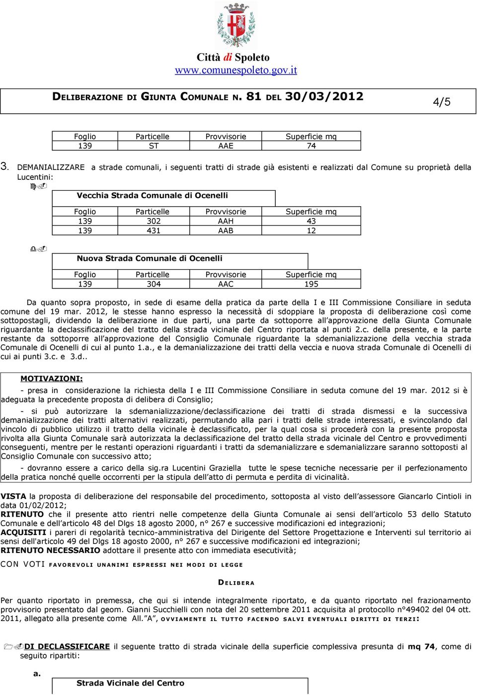 Nuova Strada Comunale di Ocenelli 139 304 AAC 195 Da quanto sopra proposto, in sede di esame della pratica da parte della I e III Commissione Consiliare in seduta comune del 19 mar.