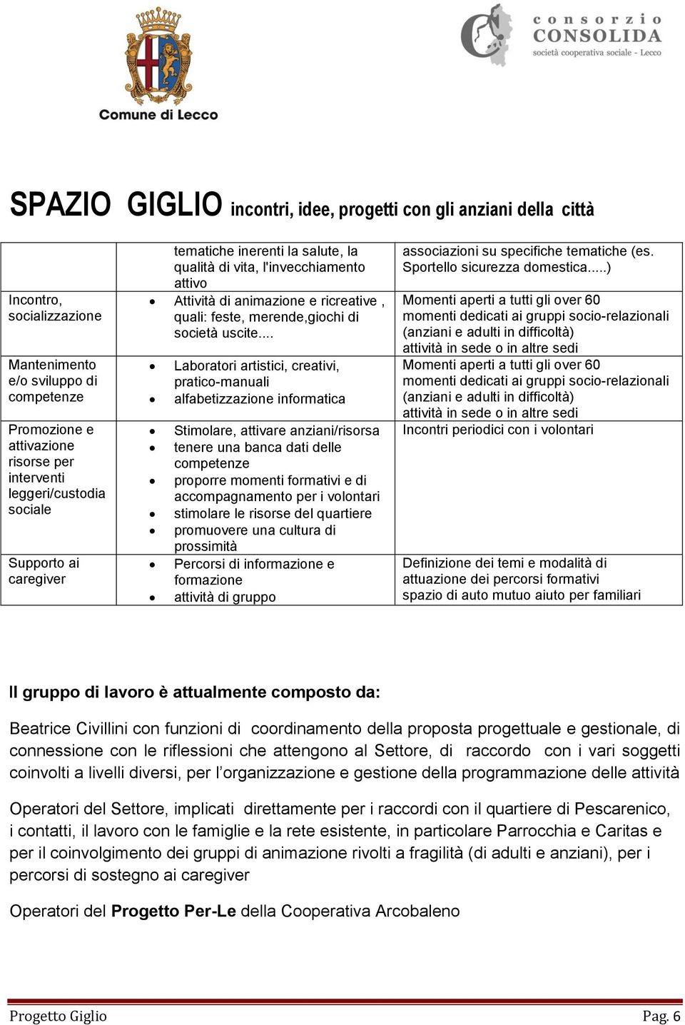 .. Laboratori artistici, creativi, pratico-manuali alfabetizzazione informatica Stimolare, attivare anziani/risorsa tenere una banca dati delle competenze proporre momenti formativi e di