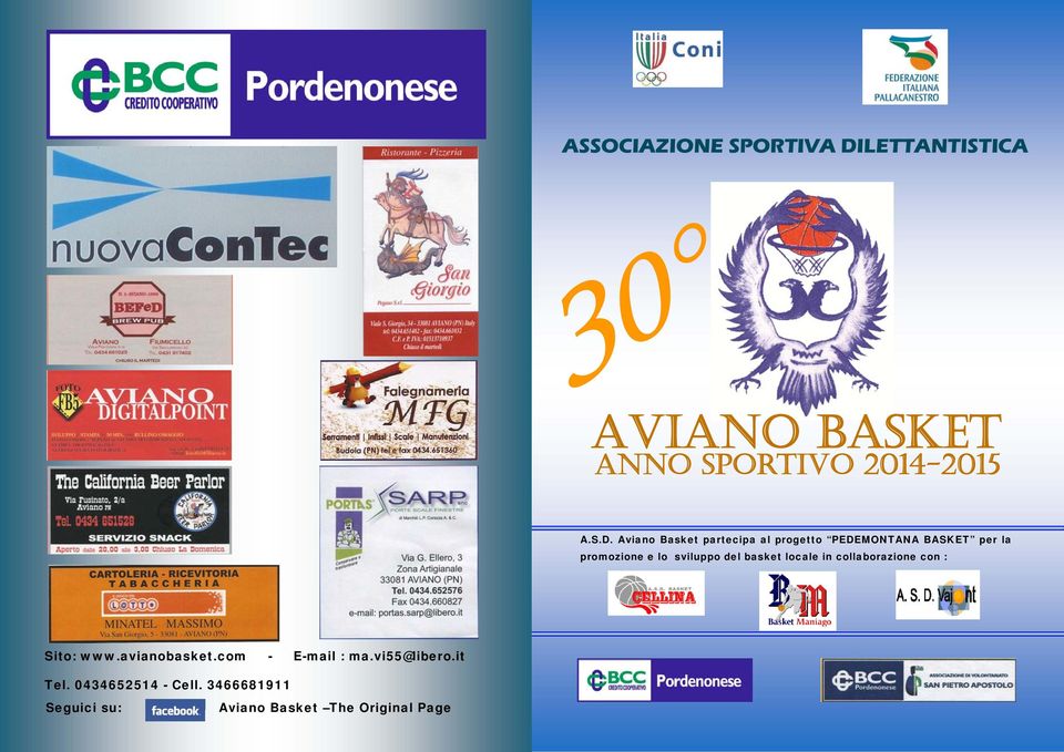 Aviano Basket partecipa al progetto PEDEMONTANA BASKET per la promozione e lo sviluppo