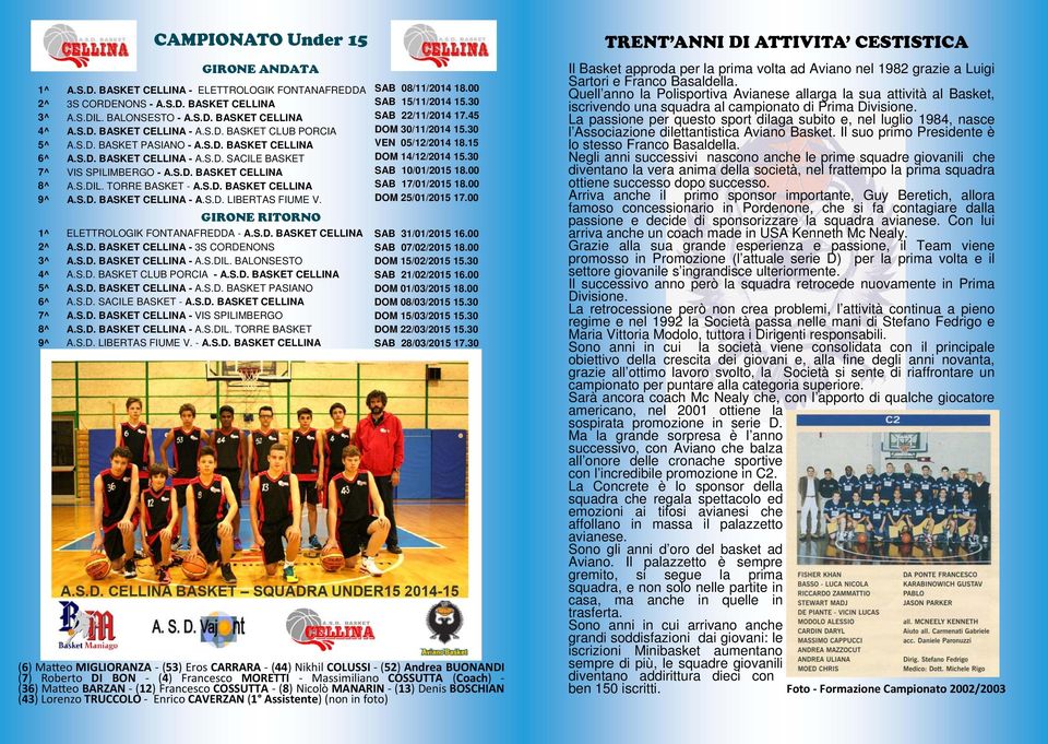 ELETTROLOGIK FONTANAFREDDA - A.S.D. BASKET CELLINA A.S.D. BASKET CELLINA - 3S CORDENONS A.S.D. BASKET CELLINA - A.S.DIL. BALONSESTO A.S.D. BASKET CLUB PORCIA - A.S.D. BASKET CELLINA A.S.D. BASKET CELLINA - A.S.D. BASKET PASIANO A.