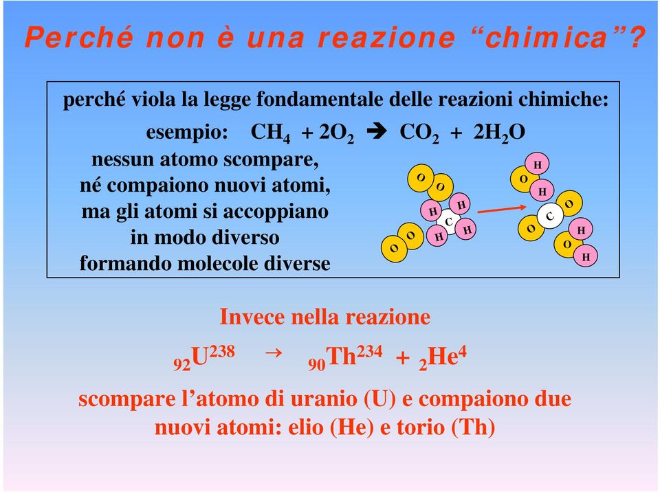 atomo scompare, H O né compaiono nuovi atomi, H ma gli atomi si accoppiano H in modo diverso O H