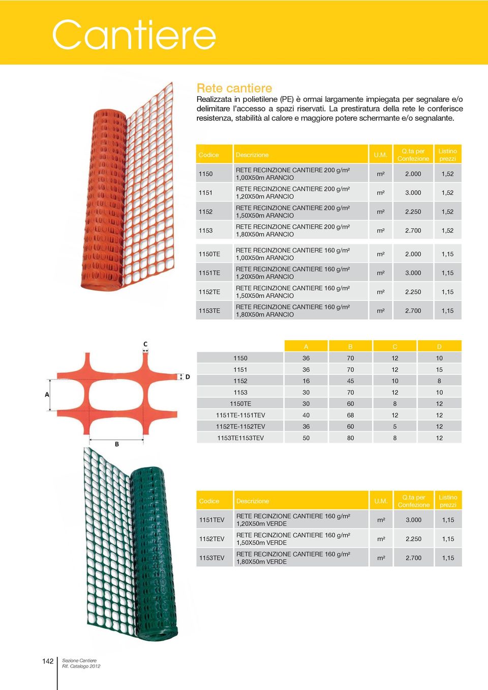 1150 1151 1152 1153 RETE RECINZIONE CANTIERE 200 g/m² 1,00X50m ARANCIO RETE RECINZIONE CANTIERE 200 g/m² 1,20X50m ARANCIO RETE RECINZIONE CANTIERE 200 g/m² 1,50X50m ARANCIO RETE RECINZIONE CANTIERE