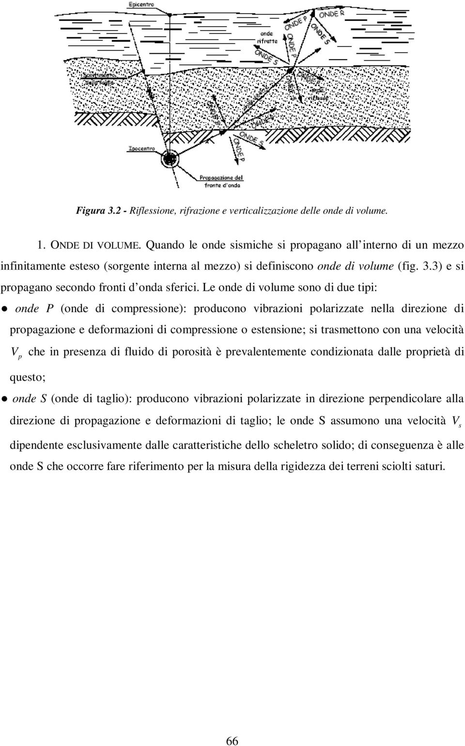 Le onde di volume sono di due tipi: onde P (onde di compressione): producono vibrazioni polarizzate nella direzione di propagazione e deformazioni di compressione o estensione; si trasmettono con una