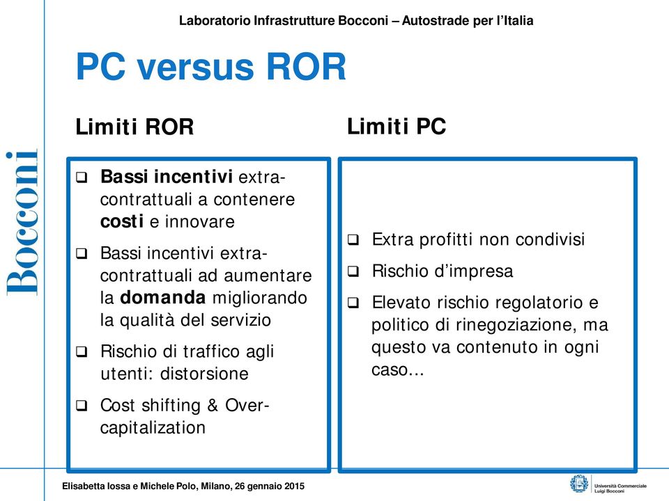 traffico agli utenti: distorsione Extra profitti non condivisi Rischio d impresa Elevato rischio