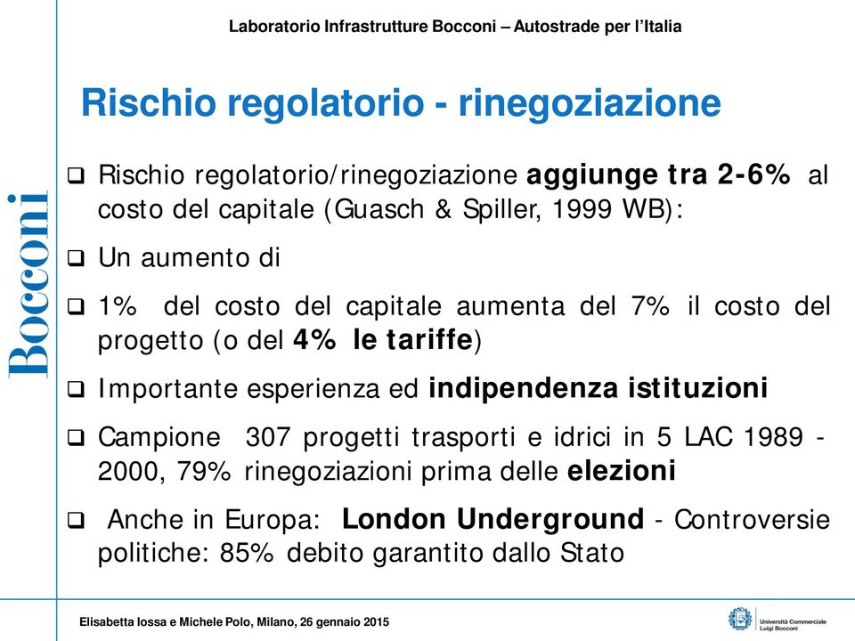 Importante esperienza ed indipendenza istituzioni Campione 307 progetti trasporti e idrici in 5 LAC 1989-2000, 79%