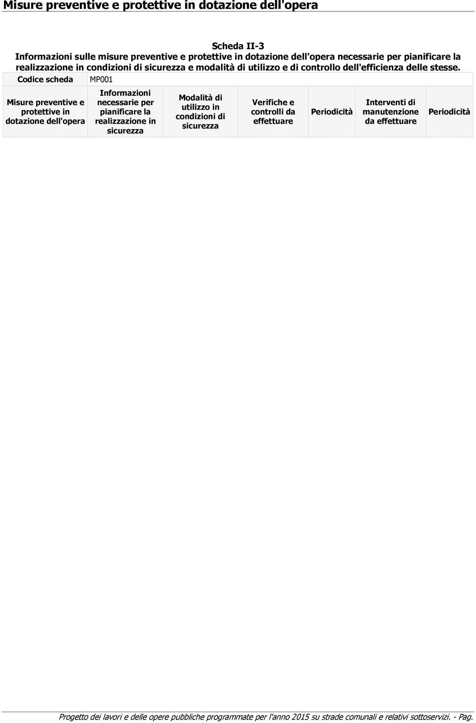 Codice scheda Misure preventive e protettive in MP001 Informazioni necessarie per pianificare la realizzazione in