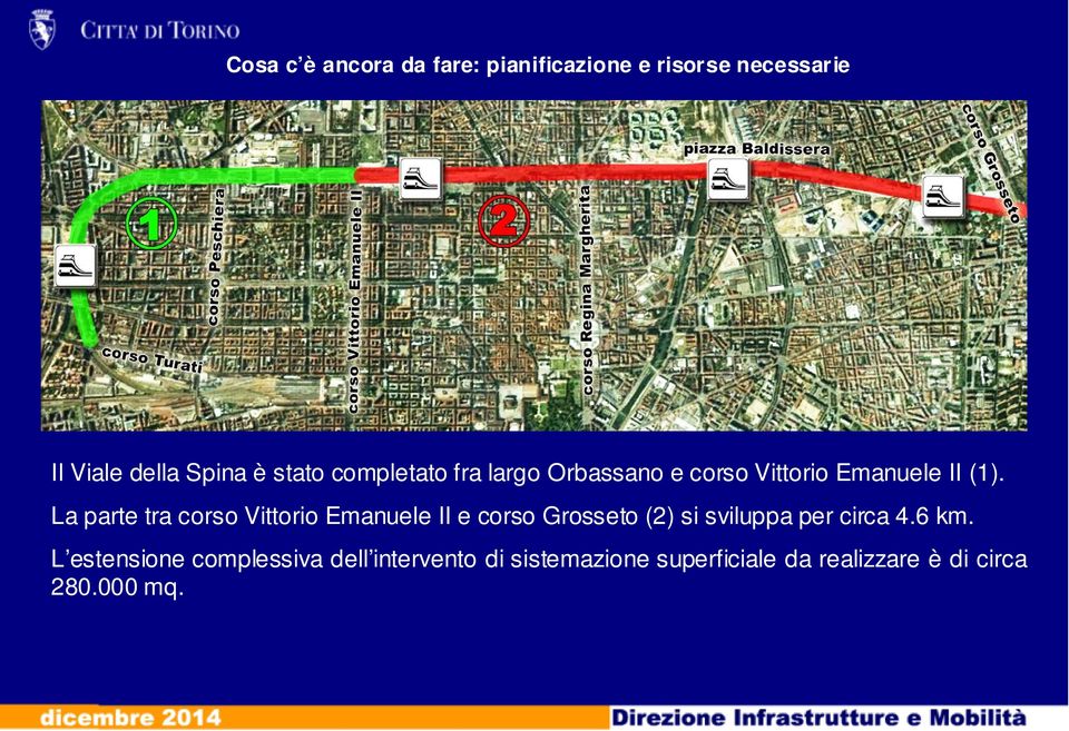 La parte tra corso Vittorio Emanuele II e corso Grosseto (2) si sviluppa per circa 4.