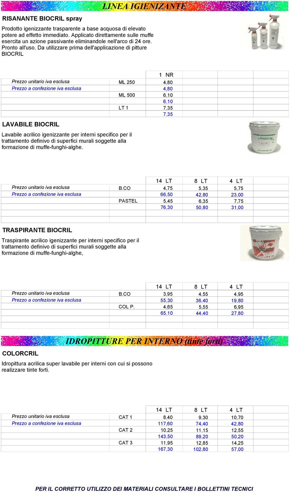 Da utilizzare prima dell'applicazione di pitture BIOCRIL LAVABILE BIOCRIL ML 250 ML 500 LT 1 Lavabile acrilico igenizzante per interni specifico per il trattamento definivo di superfici murali