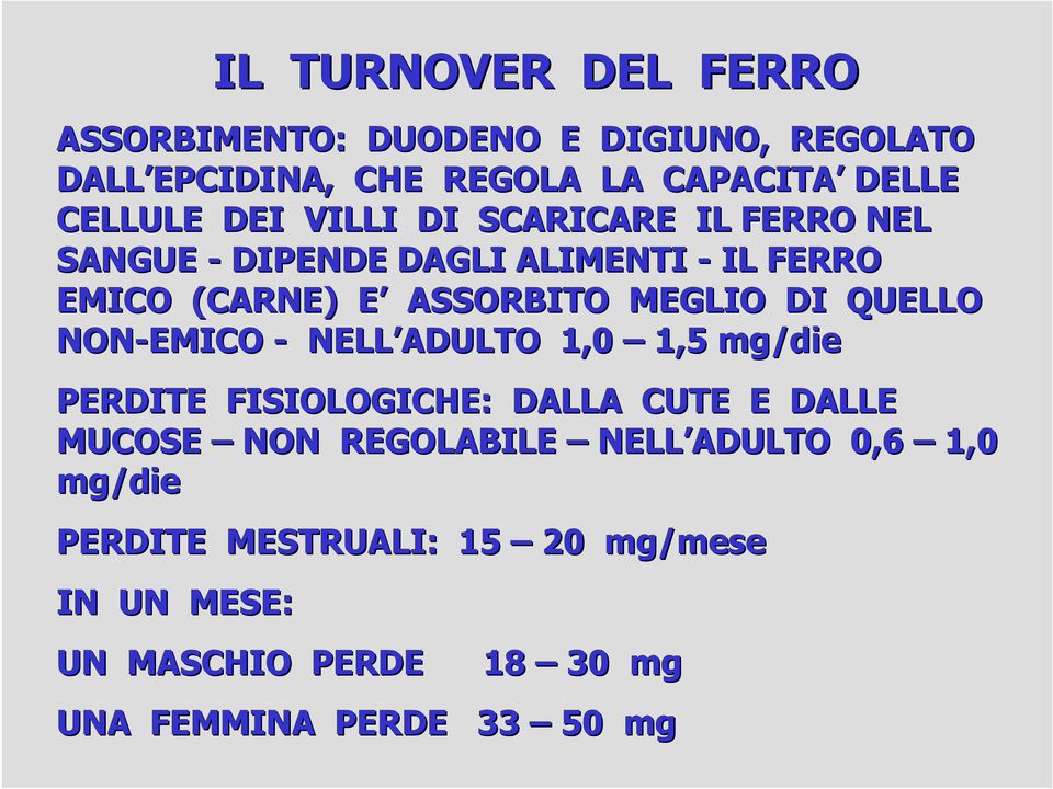 QUELLO NON-EMICO - NELL ADULTO 1,0 1,5 mg/die PERDITE FISIOLOGICHE: DALLA CUTE E DALLE MUCOSE NON REGOLABILE NELL