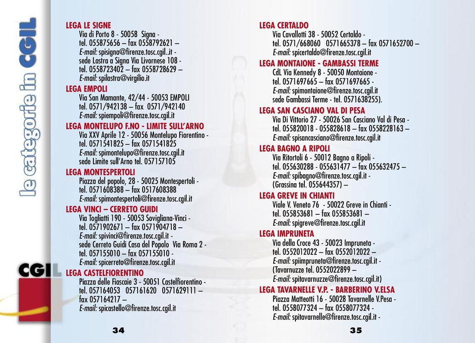 NO - LIMITE SULL ARNO Via XXV Aprile 12-50056 Montelupo Fiorentino - tel. 0571541825 fax 0571541825 E-mail: spimontelupo@firenze.tosc.cgil.it sede Limite sull Arno tel.