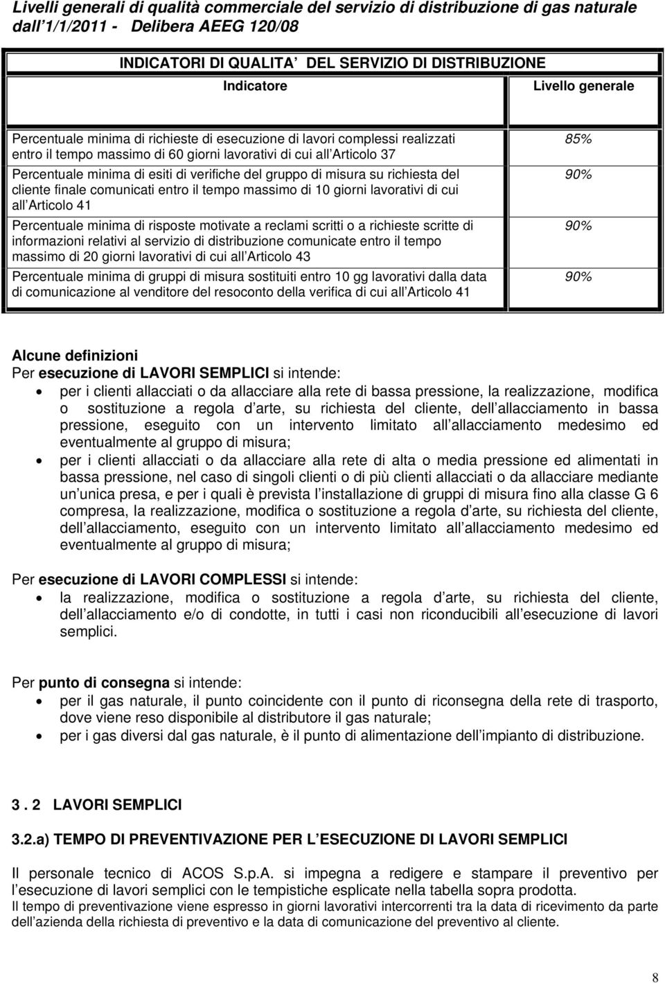 del gruppo di misura su richiesta del cliente finale comunicati entro il tempo massimo di 10 giorni lavorativi di cui all Articolo 41 Percentuale minima di risposte motivate a reclami scritti o a