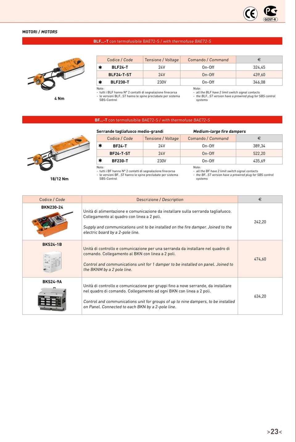 tutti i BLF hanno N 2 contatti di segnalazione finecorsa - le versioni BLF...ST hanno le spine preclabate per sistema SBS-Control - all the BLF have 2 limit switch signal contacts - the BLF.