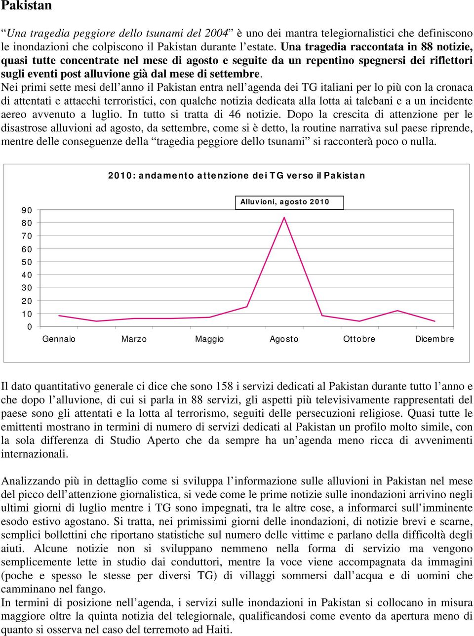 Nei primi sette mesi dell anno il Pakistan entra nell agenda dei TG italiani per lo più con la cronaca di attentati e attacchi terroristici, con qualche notizia dedicata alla lotta ai talebani e a un