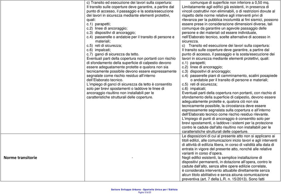 6) impalcati; c.7) ganci di sicurezza da tetto.