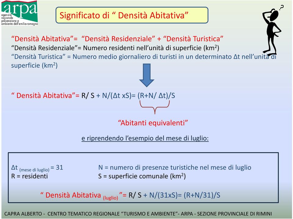 Abitativa = R/ S + N/(Δt xs)= (R+N/ Δt)/S Abitanti equivalenti e riprendendo d l esempio del dlmese di luglio: li Δt (mese di luglio) = 31 N =