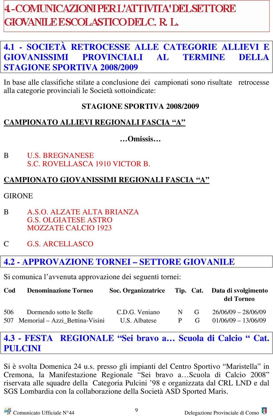 CAMPIONATO GIOVANISSIMI REGIONALI FASCIA A GIRONE B C A.S.O. ALZATE ALTA BRIANZA G.S. OLGIATESE ASTRO MOZZATE CALCIO 1923 G.S. ARCELLASCO 4.