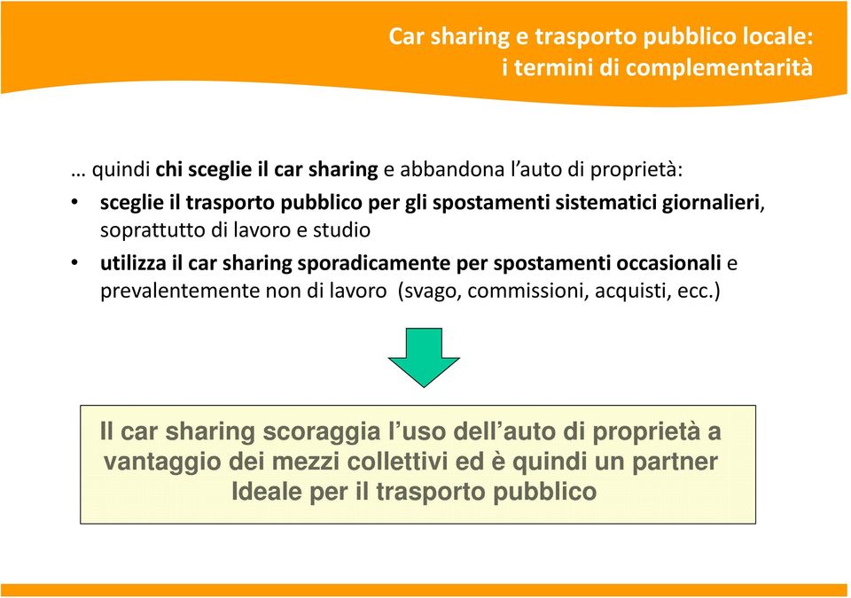 car sharing sporadicamente per spostamenti occasionali e prevalentemente non di lavoro (svago, commissioni, acquisti, ecc.