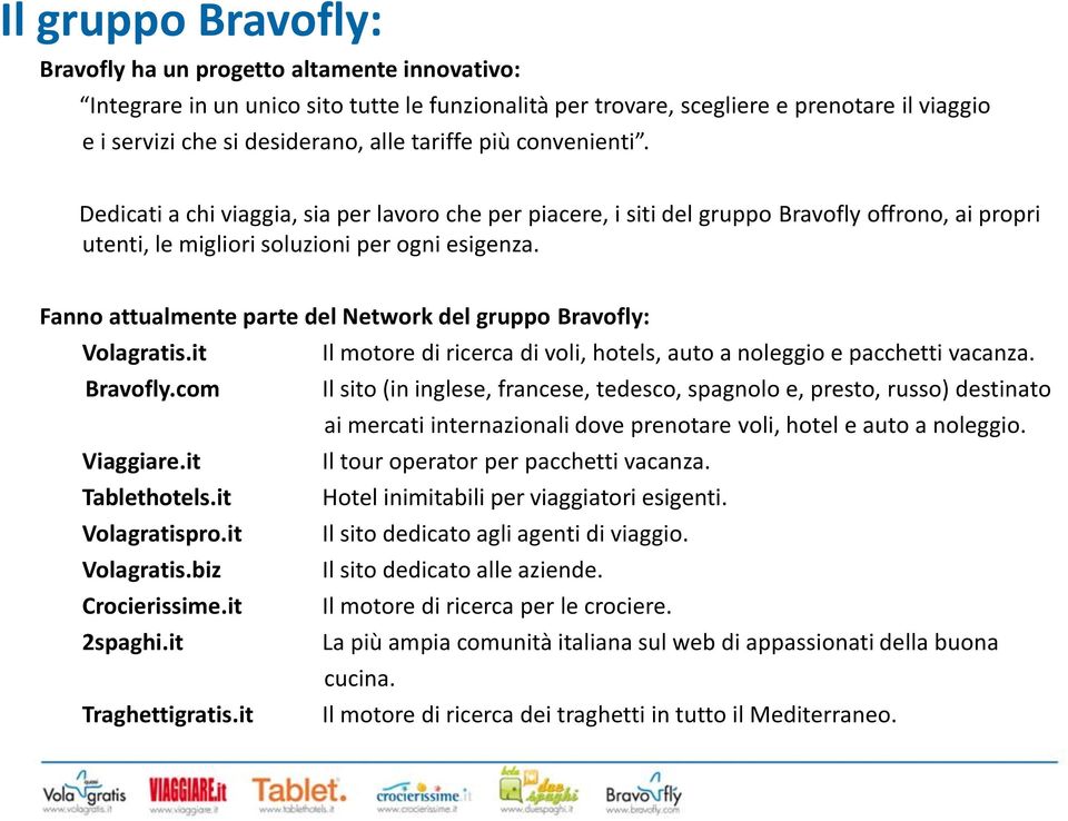 Fanno attualmente parte del Network del gruppo Bravofly: