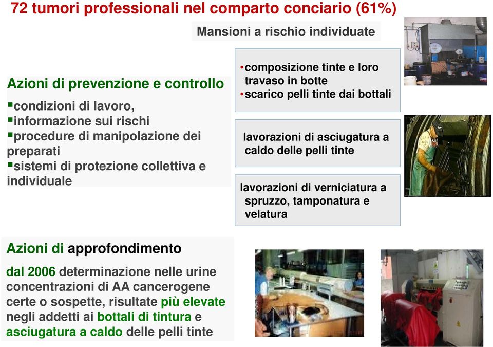 bottali lavorazioni di asciugatura a caldo delle pelli tinte lavorazioni di verniciatura a spruzzo, tamponatura e velatura Azioni di approfondimento dal 2006