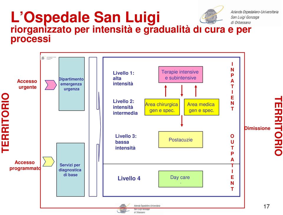 intensità intermedia Livello 3: bassa intensità Livello 4 Terapie intensive e subintensive Area chirurgica gen