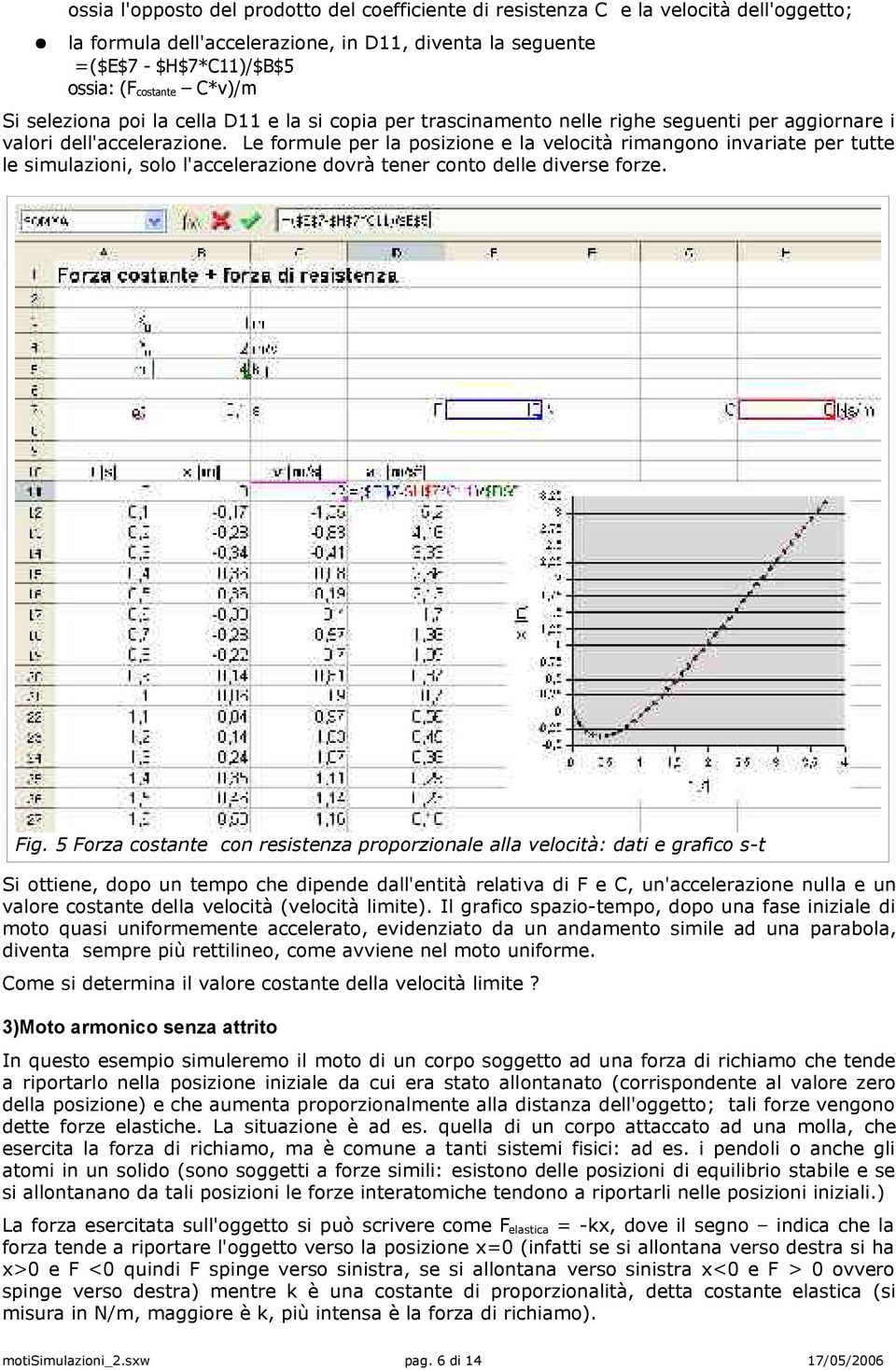 Le formule per la posizione e la velocità rimangono invariate per tutte le simulazioni, solo l'accelerazione dovrà tener conto delle diverse forze. Fig.