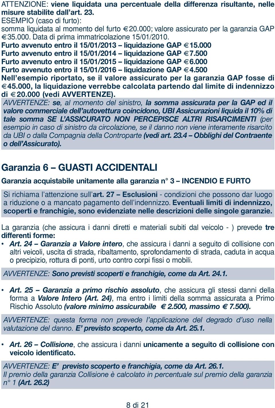 000 Furto avvenuto entro il 15/01/2014 liquidazione GAP 7.500 Furto avvenuto entro il 15/01/2015 liquidazione GAP 6.000 Furto avvenuto entro il 15/01/2016 liquidazione GAP 4.