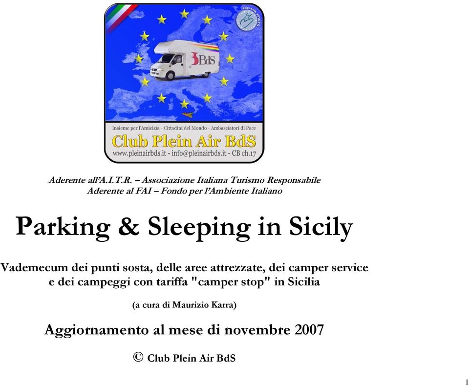 Italiano Parking & Sleeping in Sicily Vademecum dei punti sosta, delle aree