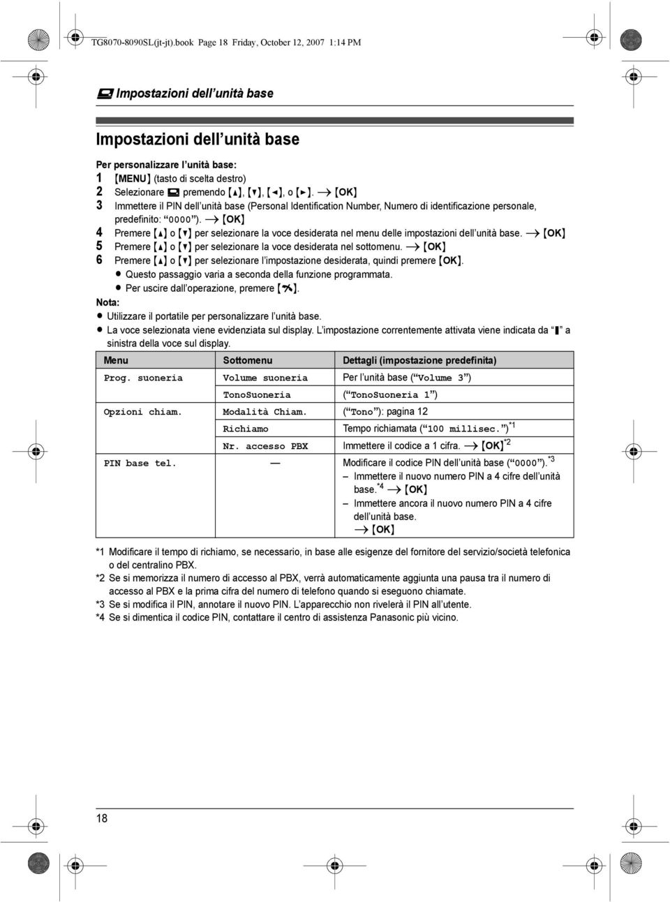 {^}, {V}, {<}, o {>}. i {OK} 3 Immettere il PIN dell unità base (Personal Identification Number, Numero di identificazione personale, predefinito: 0000 ).