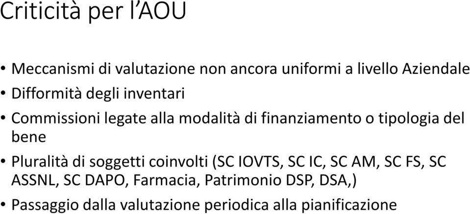 del bene Pluralità di soggetti coinvolti (SC IOVTS, SC IC, SC AM, SC FS, SC ASSNL, SC