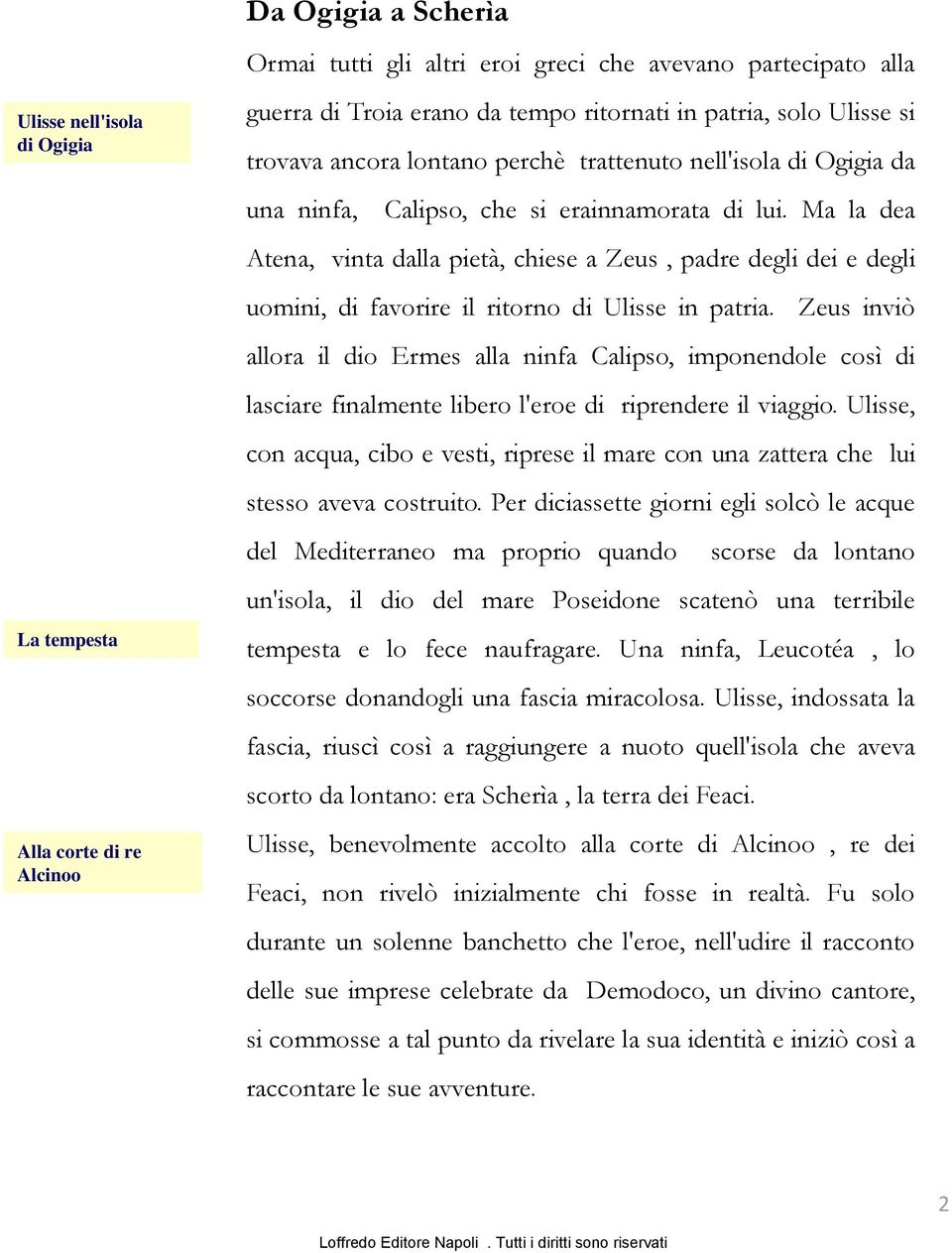 Ma la dea Atena, vinta dalla pietà, chiese a Zeus, padre degli dei e degli uomini, di favorire il ritorno di Ulisse in patria.