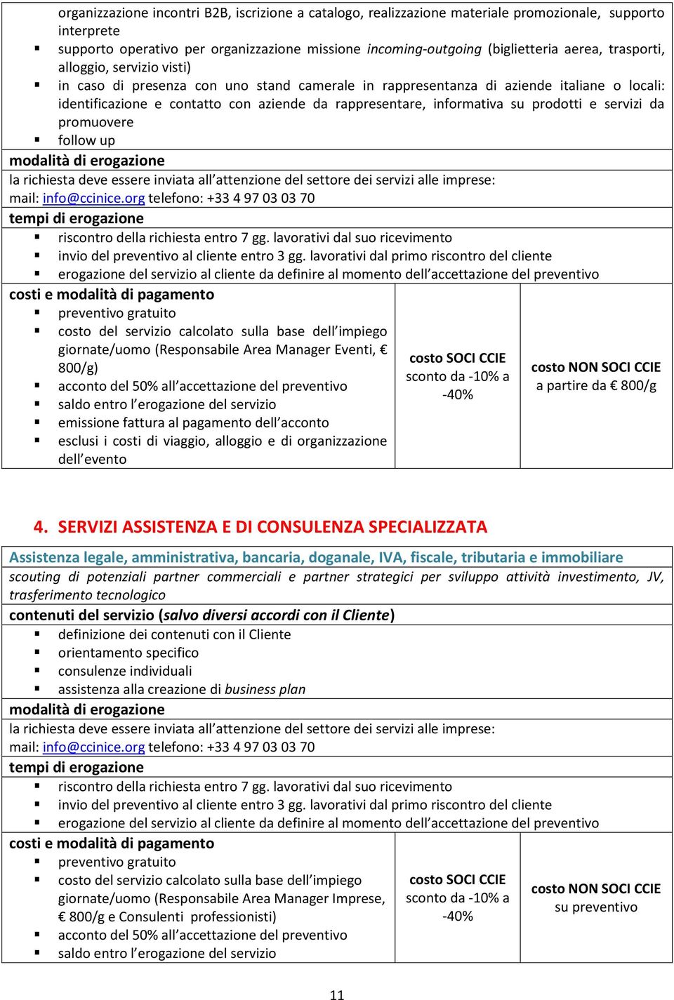 prodotti e servizi da promuovere follow up giornate/uomo (Responsabile Area Manager Eventi, 800/g) esclusi i costi di viaggio, alloggio e di organizzazione dell evento a partire da 800/g 4.