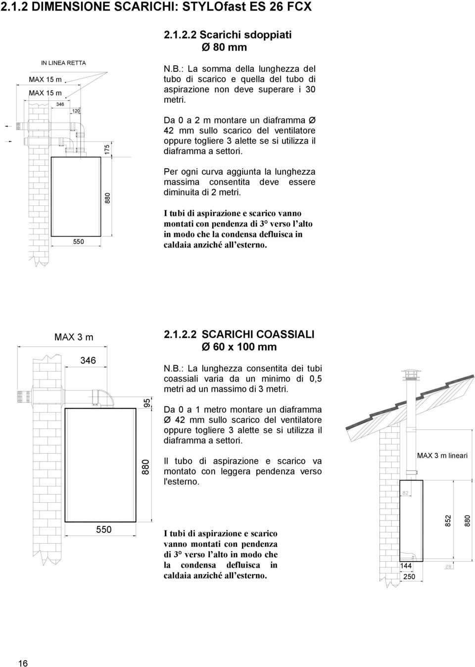 Da 0 a 2 m montare un diaframma Ø 42 mm sullo scarico del ventilatore oppure togliere 3 alette se si utilizza il diaframma a settori.