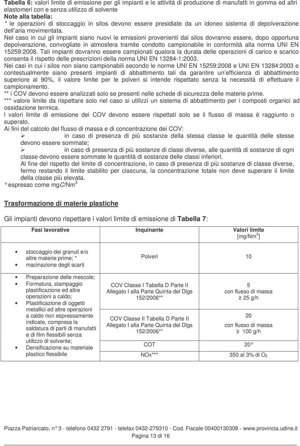 Nel caso in cui gli impianti siano nuovi le emissioni provenienti dai silos dovranno essere, dopo opportuna depolverazione, convogliate in atmosfera tramite condotto campionabile in conformità alla