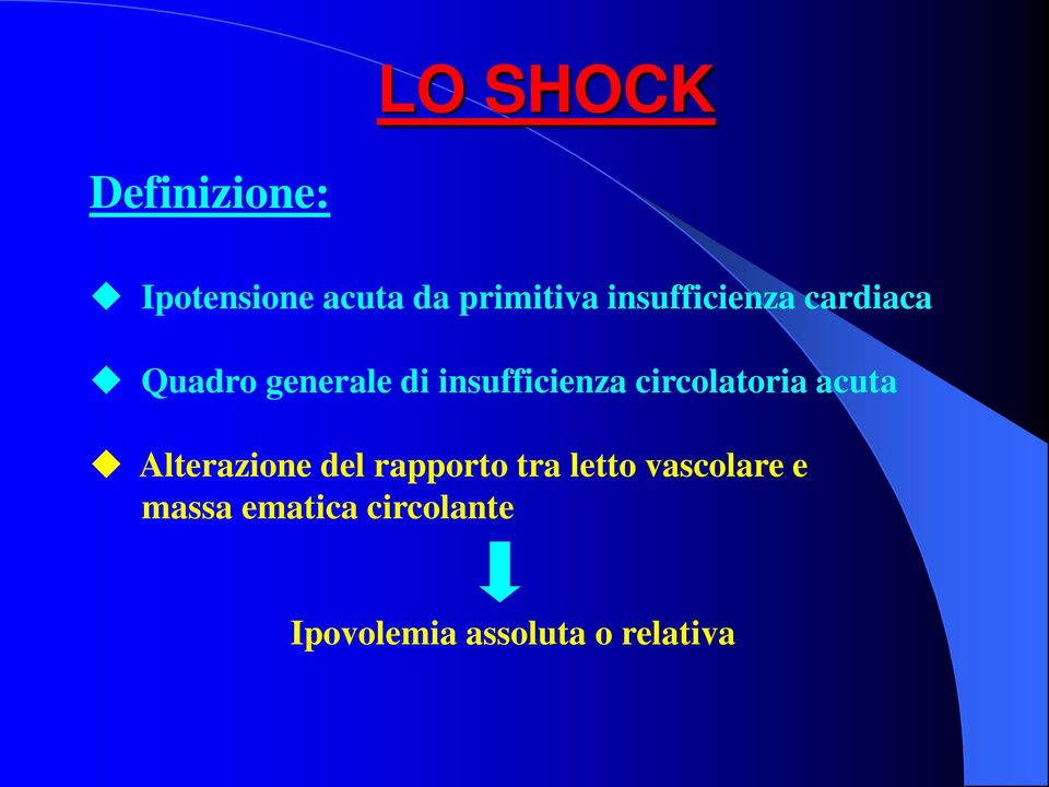 circolatoria acuta Alterazione del rapporto tra letto