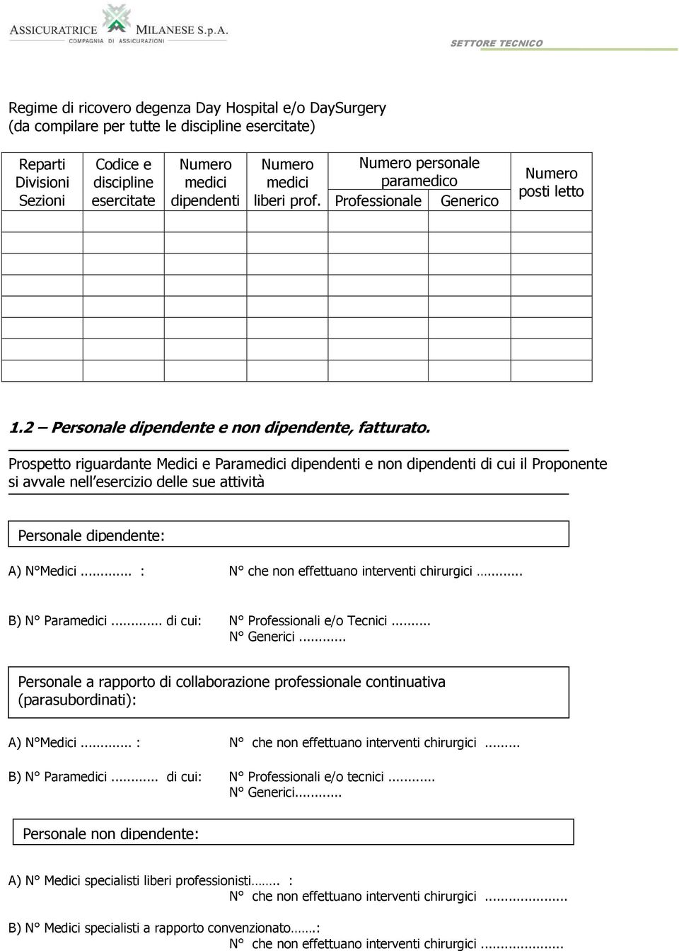 Prospetto riguardante Medici e Paramedici dipendenti e non dipendenti di cui il Proponente si avvale nell esercizio delle sue attività Personale dipendente: A) N Medici.