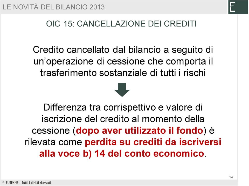 corrispettivo e valore di iscrizione del credito al momento della cessione (dopo aver