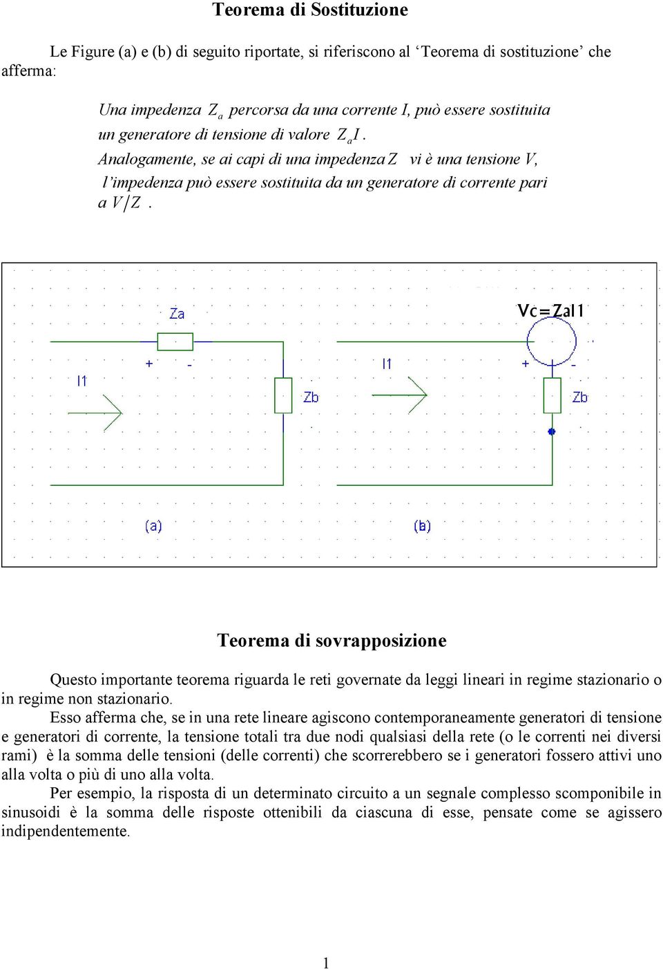 cza Teorema i sovrapposizione Questo importante teorema riuara le reti overnate a lei lineari in reime stazionario o in reime non stazionario.