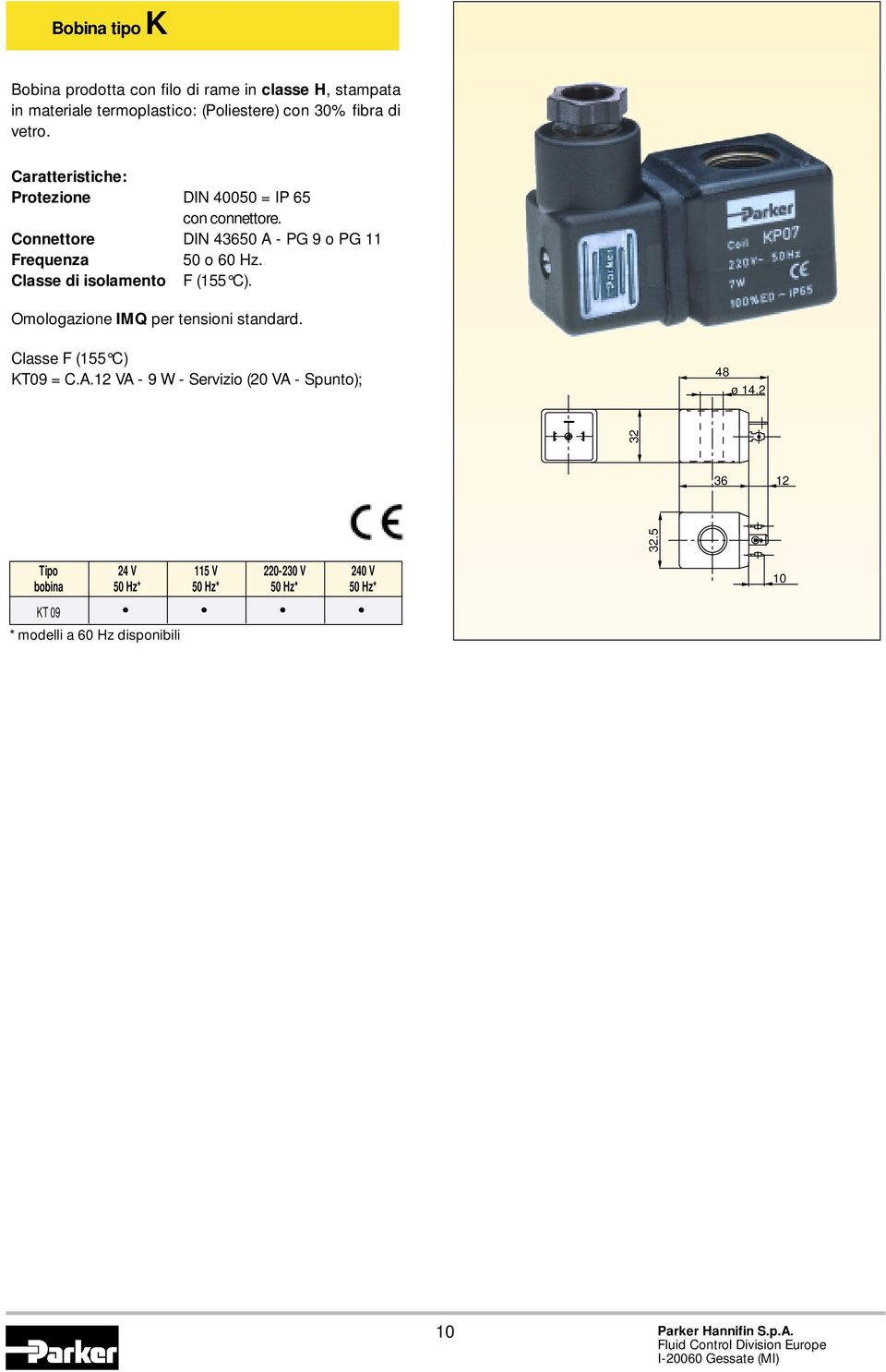 lasse di isolamento F (55 ). Omologazione IMQ per tensioni standard. lasse F (55 ) KT09 =..2 V - 9 W - Servizio (20 V - Spunto); 48 ø 4.