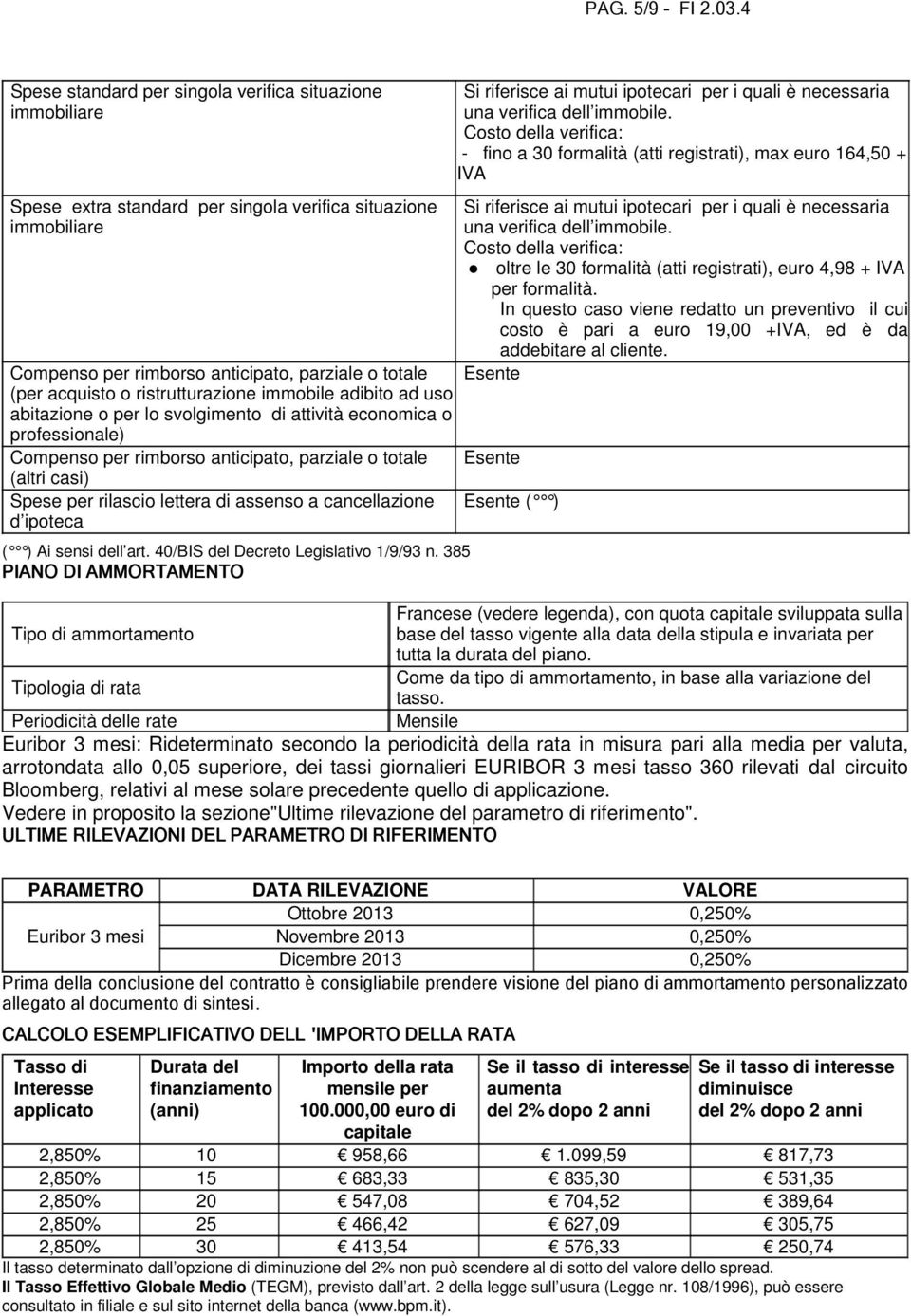 ristrutturazione immobile adibito ad uso abitazione o per lo svolgimento di attività economica o professionale) Compenso per rimborso anticipato, parziale o totale (altri casi) Spese per rilascio