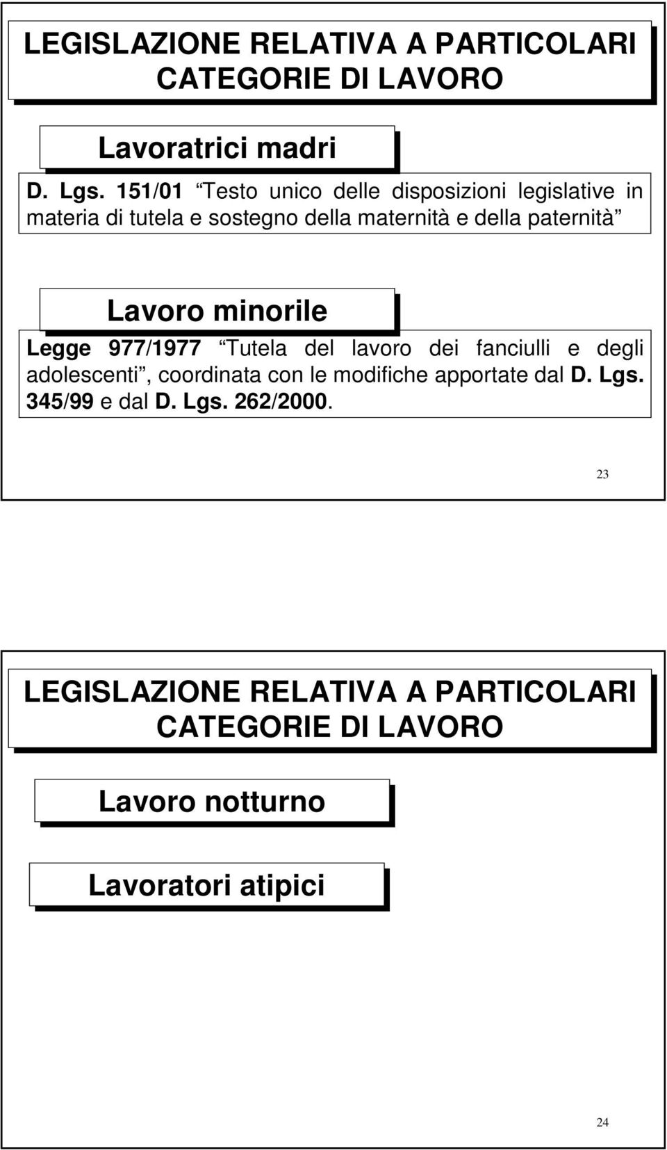 paternità Lavoro minorile Legge 977/1977 Tutela del lavoro dei fanciulli e degli adolescenti, coordinata con le