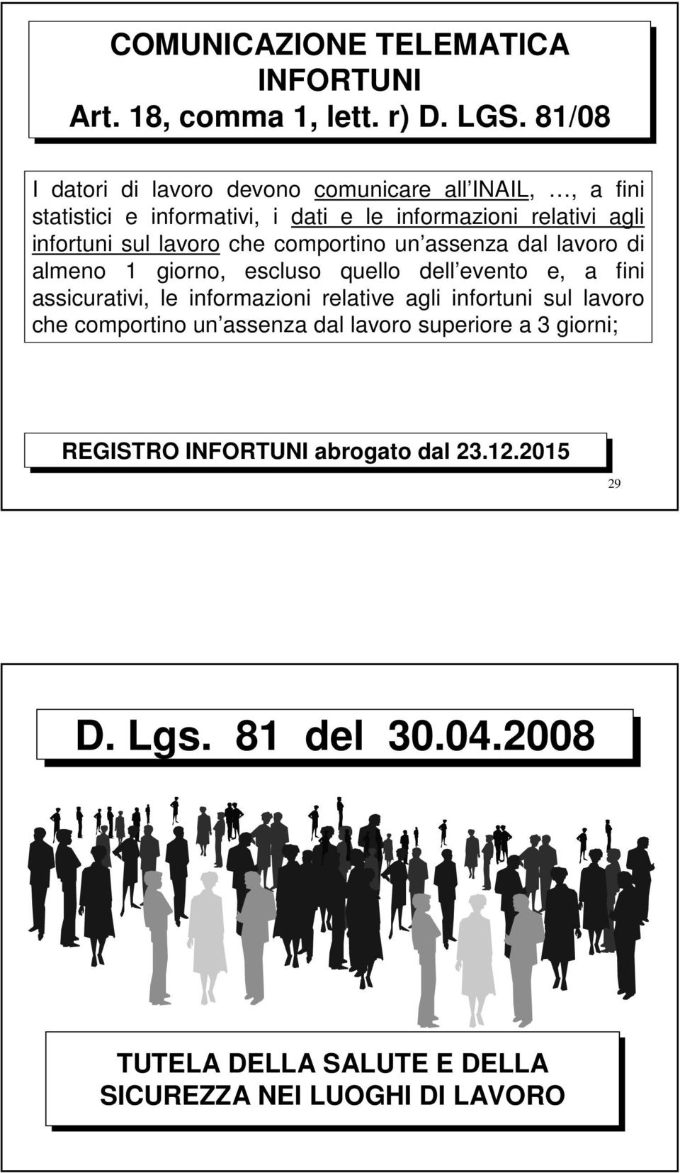 lavoro che comportino un assenza dal lavoro di almeno 1 giorno, escluso quello dell evento e, a fini assicurativi, le informazioni relative