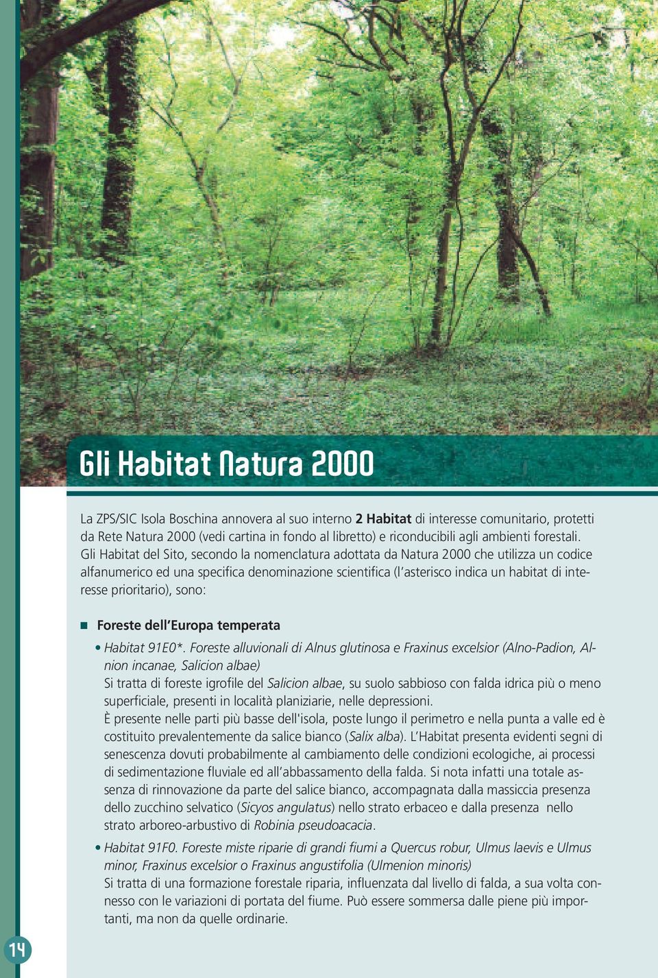 Gli Habitat del Sito, secondo la nomenclatura adottata da Natura 2000 che utilizza un codice alfanumerico ed una specifica denominazione scientifica (l asterisco indica un habitat di interesse